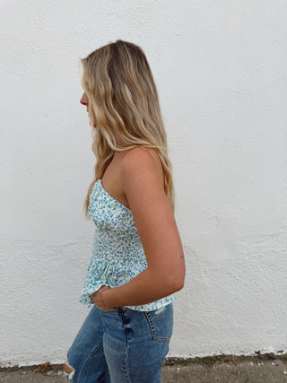 Maggie Floral Strapless Top - Blue