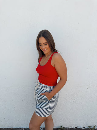 Scalloped Ribbed Tank - Red