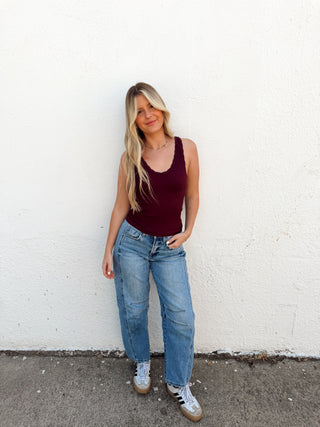 Scalloped Ribbed Tank - Plum