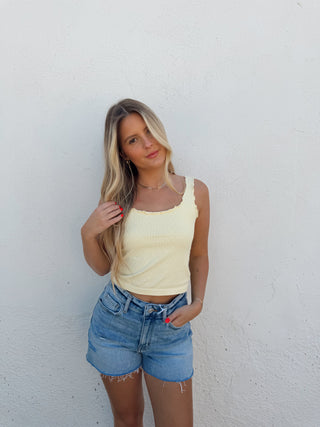 Polka Dot Edge Crop Tank - Yellow