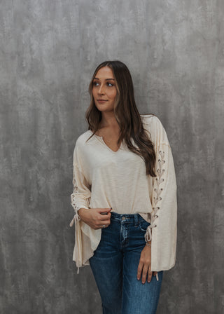 Lacey Lace Up Top - Cream