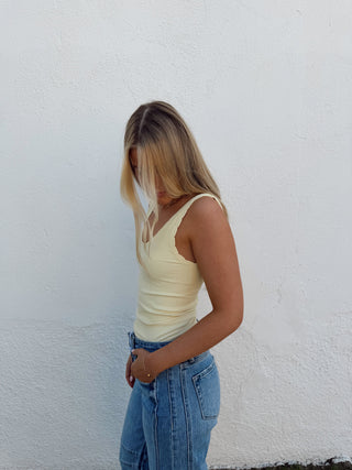 Scalloped Ribbed Tank - Pale Yellow
