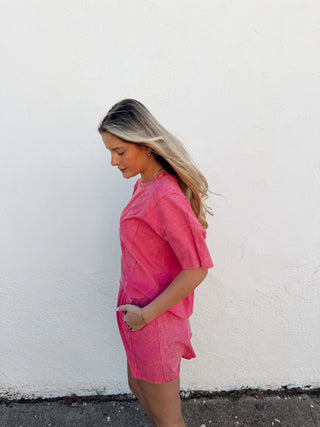 Woman modeling a pink set