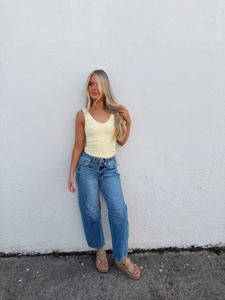 Scalloped Ribbed Tank - Pale Yellow
