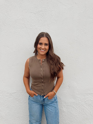 Beau Button Tank - Brown