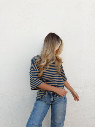 Kace Stripe Tee - Teal/Tan