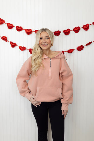 Rhodes Half Zip Hoodie - Pink