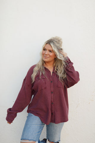 Rylin Waffle Shacket - Dark Cherry