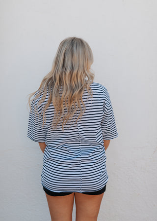 Coastal Cotton Stripe Tee- Navy