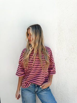 Kace Stripe Tee - Pink/Chocolate