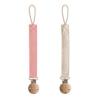 Linen Pacifier Clip 2-Pack - Dusty Rose/Shifting Sand