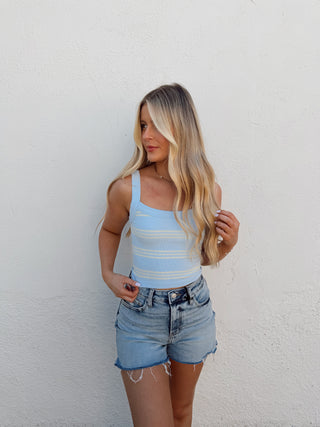 Cora Stripe Tank- Powder Blue