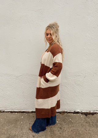Ava Stripe Cardigan - Brown