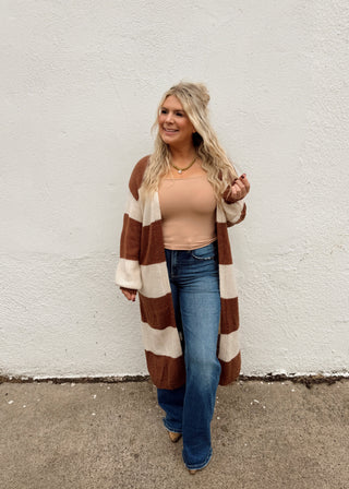 Ava Stripe Cardigan - Brown