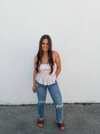 Maggie Floral Strapless Top - Pink