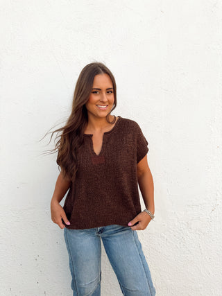 Jessa Sweater Top - Chocolate Brown