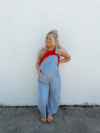 Billy Stripe Overalls - Blue