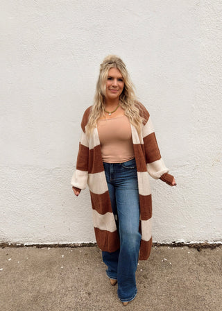 Ava Stripe Cardigan - Brown
