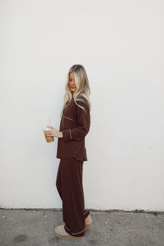 Cozy Button Pajama Set - Brown