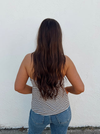 girl modeling a Brown and cream tube top