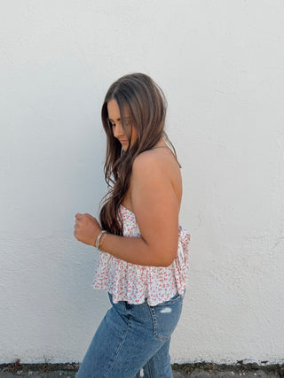 Maggie Floral Strapless Top - Pink