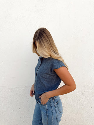 Rowan Sleeveless Cardigan - Blue