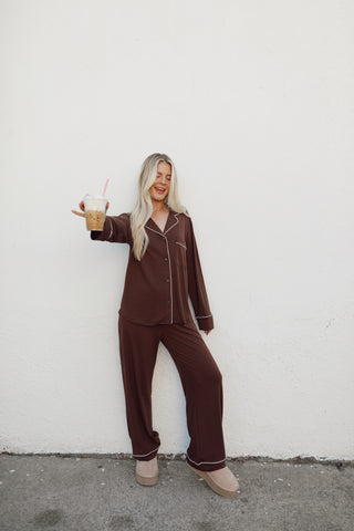 Cozy Button Pajama Set - Brown