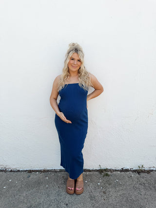 Acid Wash Midi Strapless Dress - Navy