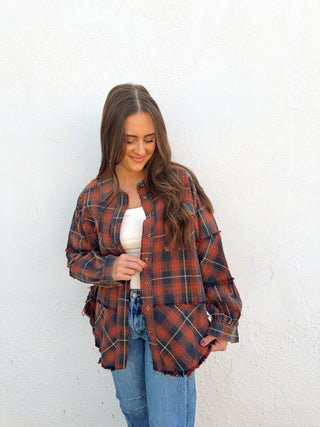 Elle Plaid Washed Flannel - Navy Mix
