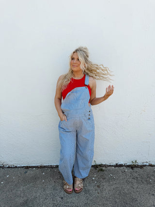 Billy Stripe Overalls - Blue