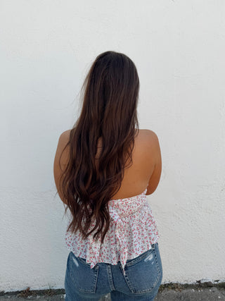 Maggie Floral Strapless Top - Pink