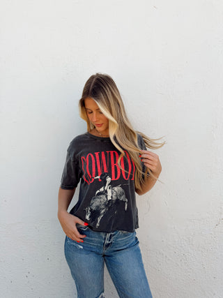 Cowboy Cropped Graphic Tee - Charcoal