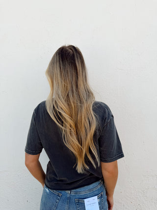 Cowboy Cropped Graphic Tee - Charcoal