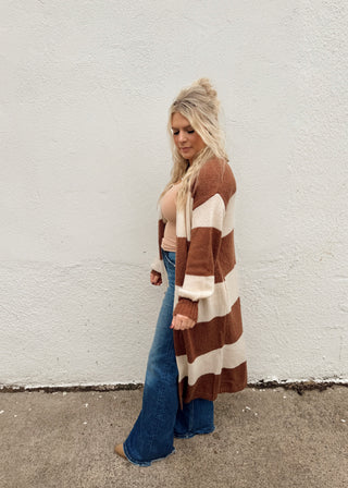 Ava Stripe Cardigan - Brown