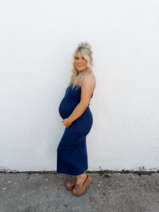 Acid Wash Midi Strapless Dress - Navy