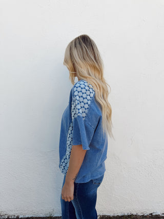 Elle Eyelet Top - Denim Blue