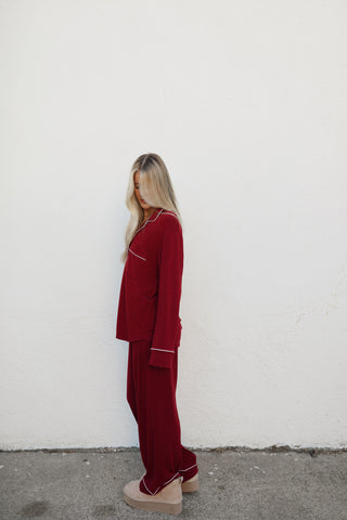 Cozy Button Pajama Set - Burgundy