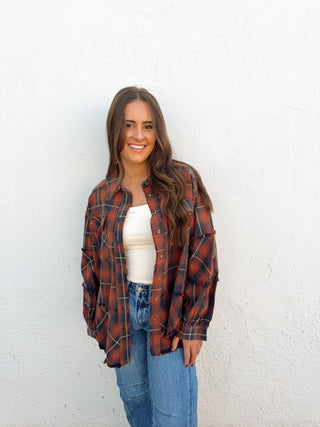 Elle Plaid Washed Flannel - Navy Mix