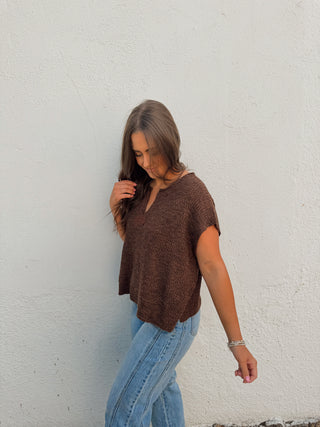 Jessa Sweater Top - Chocolate Brown