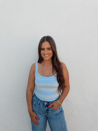 Cora Stripe Tank- Powder Blue