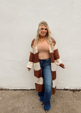 Ava Stripe Cardigan - Brown