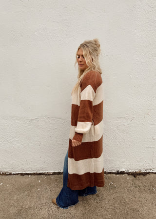 Ava Stripe Cardigan - Brown
