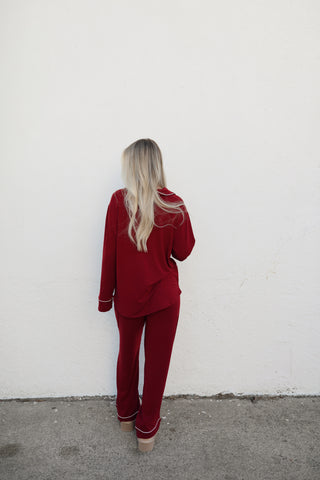 Cozy Button Pajama Set - Burgundy