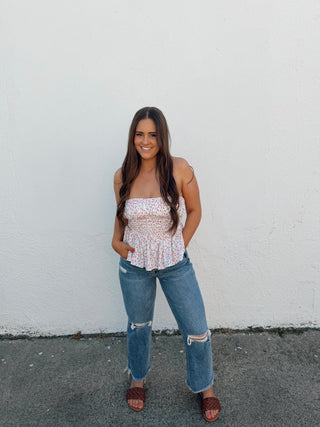 Maggie Floral Strapless Top - Pink