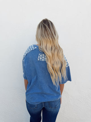 Elle Eyelet Top - Denim Blue