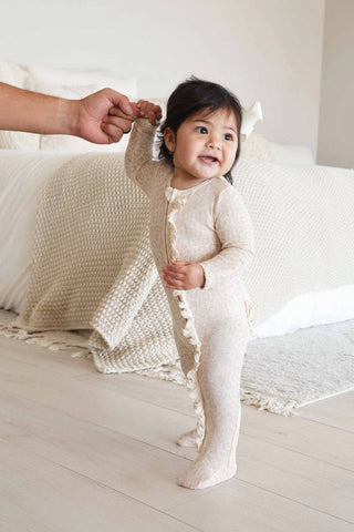 Lovely Leopard Bamboo Waffle Ruffle Zipper Footie