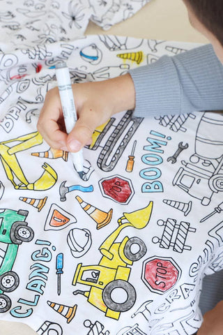 Colorable Two Piece Pajama Set | Construction Zone