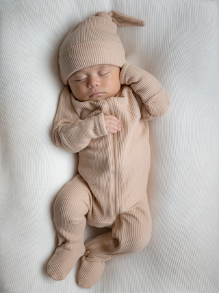 Organic Waffle 2-Way Zip Footie, Tan