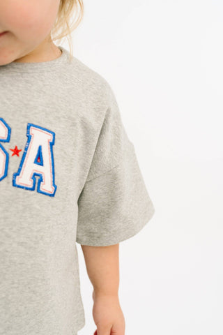 Gray USA Embroidered Slouchy Set
