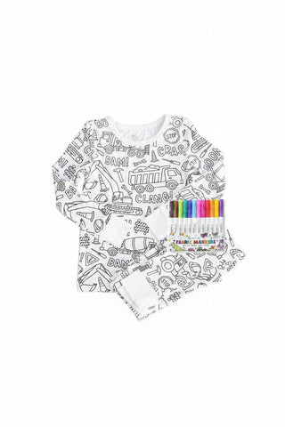 Colorable Two Piece Pajama Set | Construction Zone